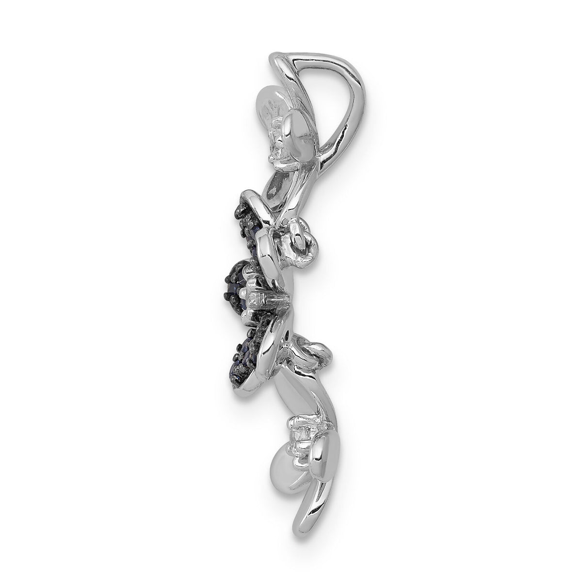 14k White Gold Diamond and Sapphire 3 Flowers Pendant-PM4044-SA-009-WA
