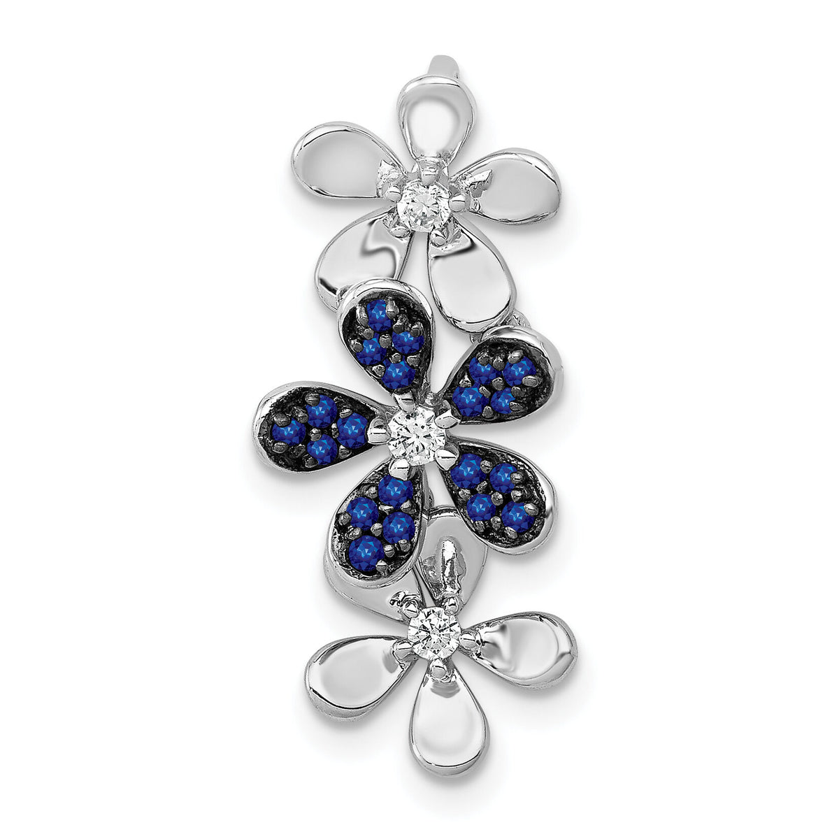 14k White Gold Diamond and Sapphire 3 Flowers Pendant-PM4044-SA-009-WA