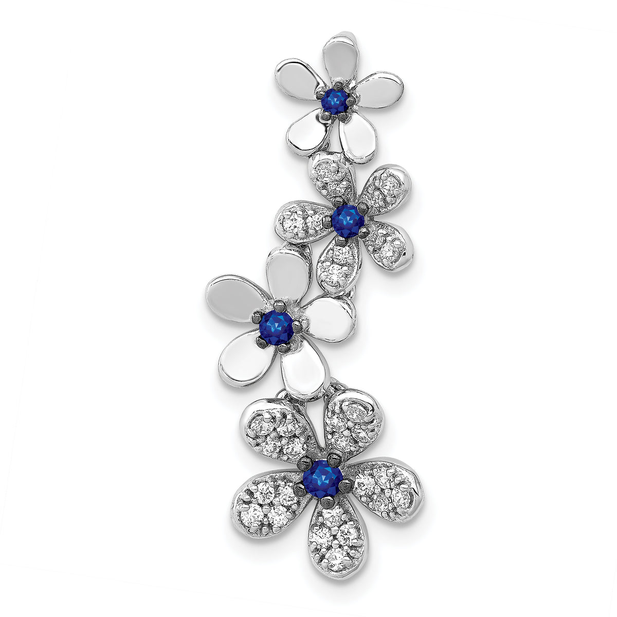 14k White Gold Diamond and .19 Sapphire 4 Flowers Pendant-PM4045-SA-025-WA