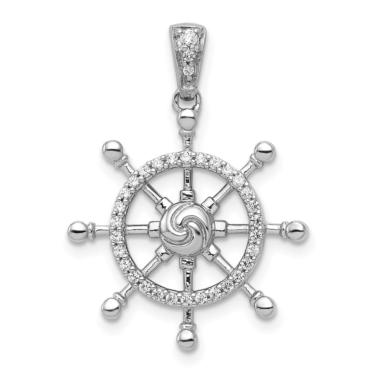 14k White Gold 1/6ct. Diamond Ship Wheel Pendant-PM4050-016-WA