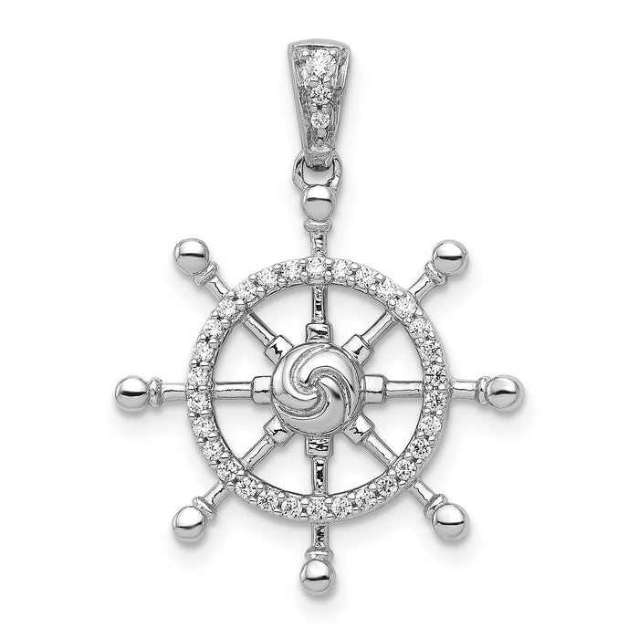 14k White Gold 1/6ct. Diamond Ship Wheel Pendant-PM4050-016-WA