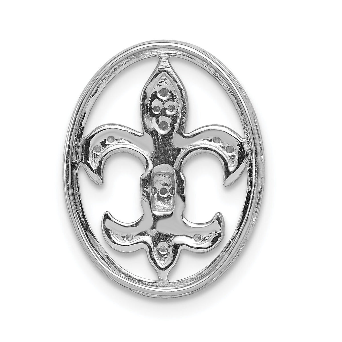 14k White Gold Oval 1/5ct. Diamond Fleur de Lis Chain Slide-PM4070-020-WA