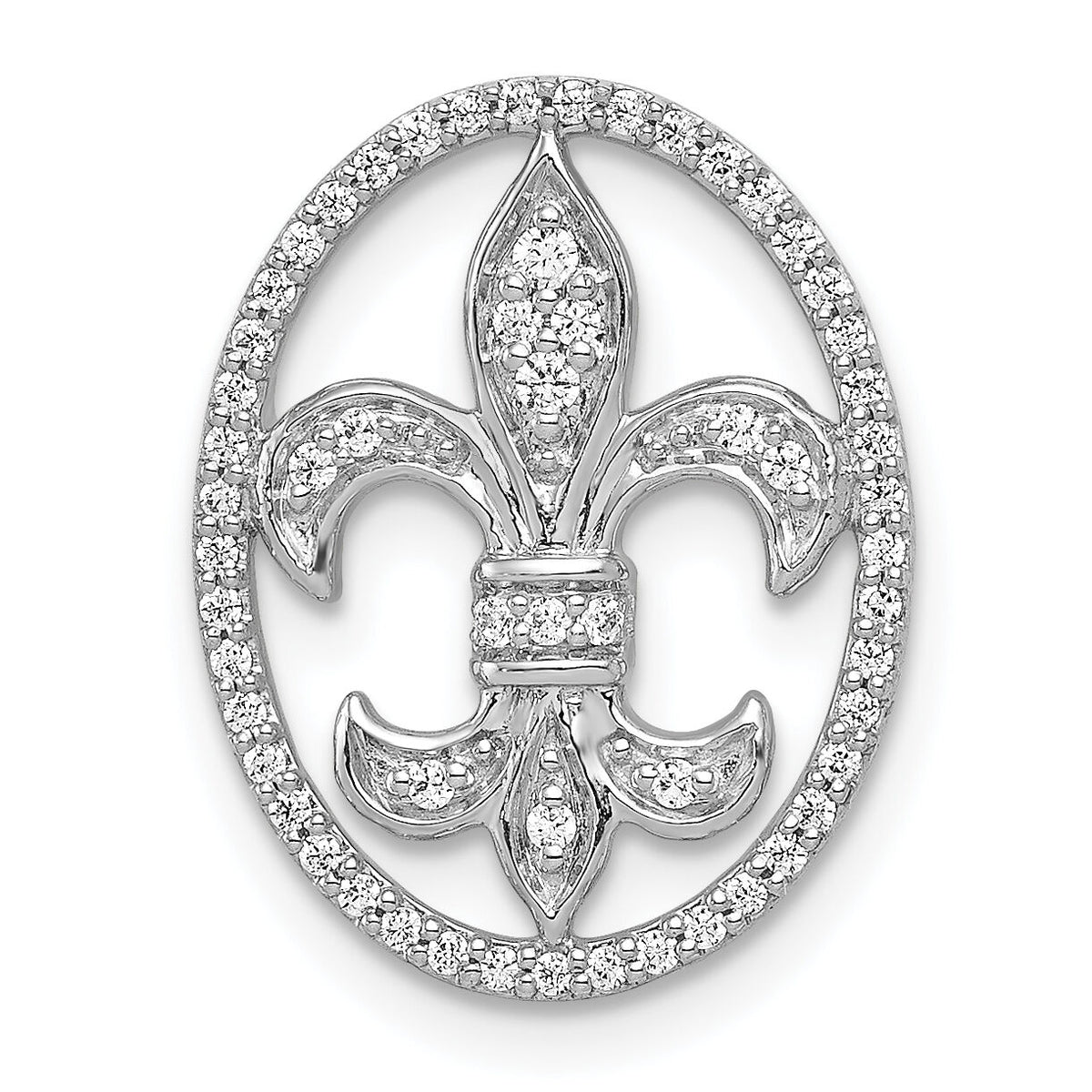 14k White Gold Oval 1/5ct. Diamond Fleur de Lis Chain Slide-PM4070-020-WA