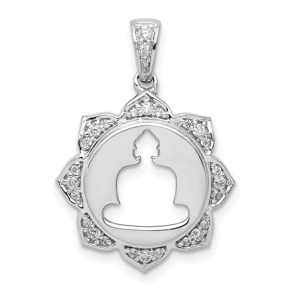 14k White Gold Diamond Buddha Pendant-PM4084-016-WA