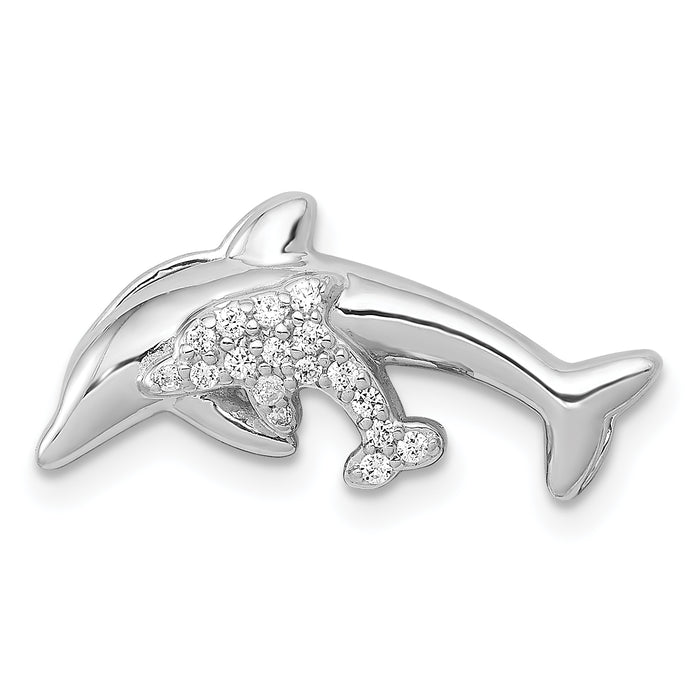 14k White Gold Diamond Dolphins Chain Slide-PM4115-008-WA