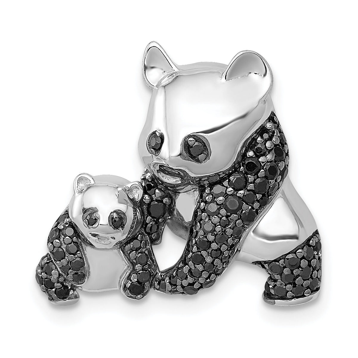 14k White Gold Black Diamond Pandas Chain Slide-PM4120-BK-038-WA