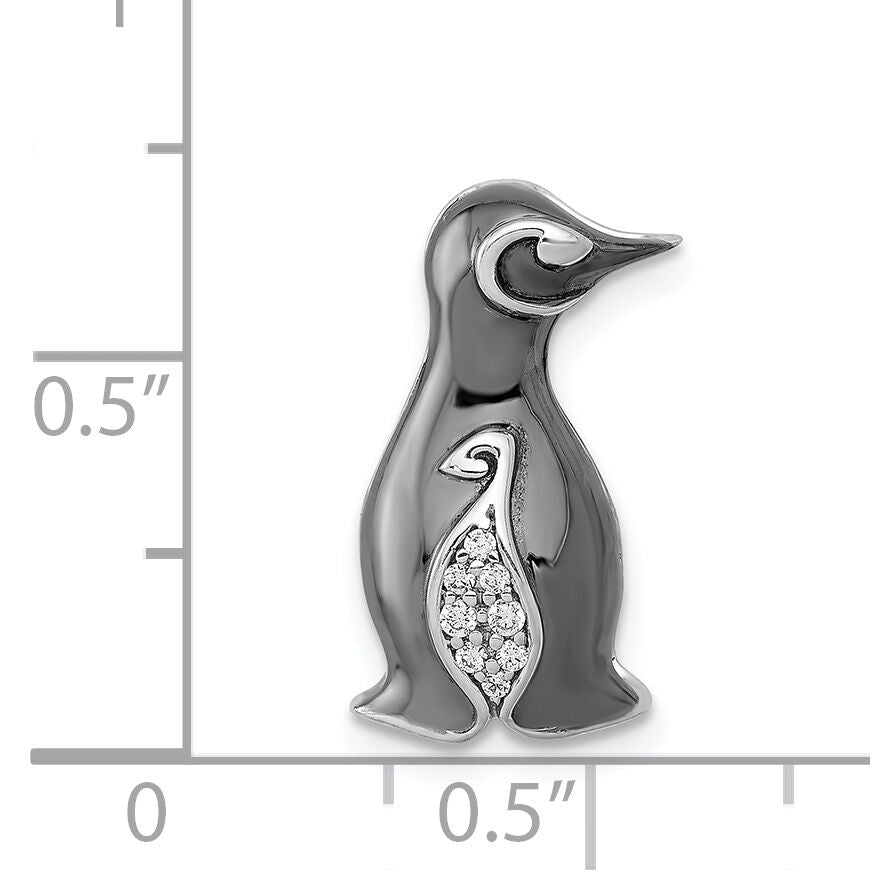 14k White Gold w/ Black Rhodium Diamond Penguins Chain Slide-PM4121-005-WA