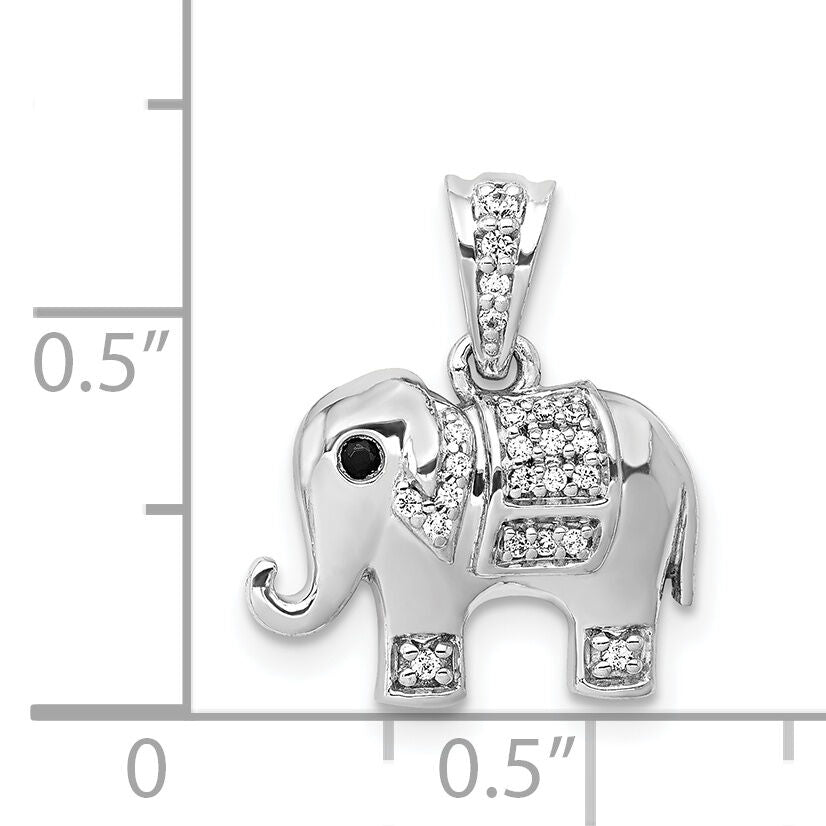 14k White Gold Black/White Diamond Elephant Pendant-PM4124-009-WA