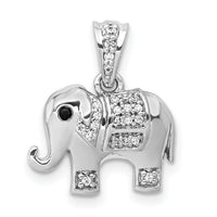 14k White Gold Black/White Diamond Elephant Pendant-PM4124-009-WA