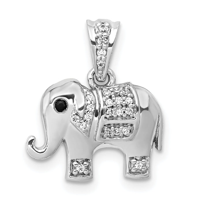 14k White Gold Black/White Diamond Elephant Pendant-PM4124-009-WA