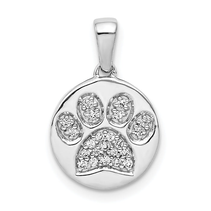 14k White Gold Diamond Paw Print in Circle Pendant-PM4125-011-WA