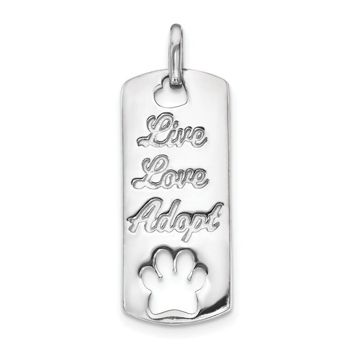 14k White Gold Polished Live Love Adopt Paw Dag Tag Pendant-PM4126-W