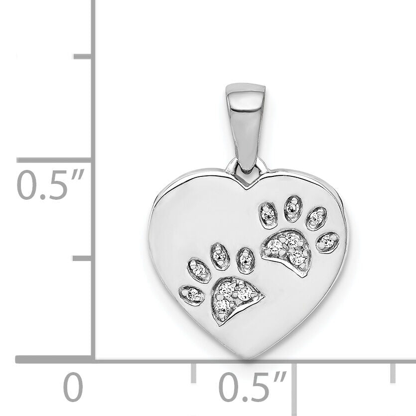 14k White Gold Diamond Paw Prints Heart Pendant-PM4128-005-WA