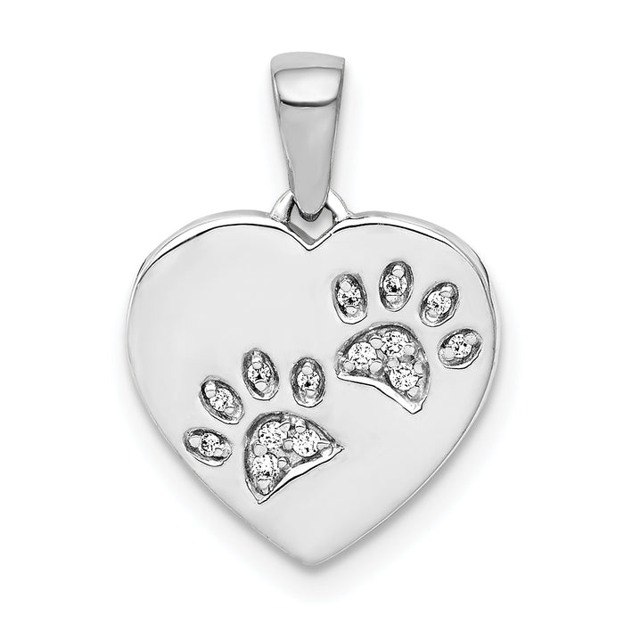 14k White Gold Diamond Paw Prints Heart Pendant-PM4128-005-WA