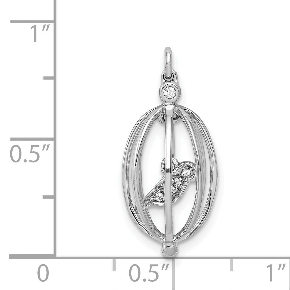 14k White Gold Diamond Bird in Cage Pendant-PM4131-003-WA