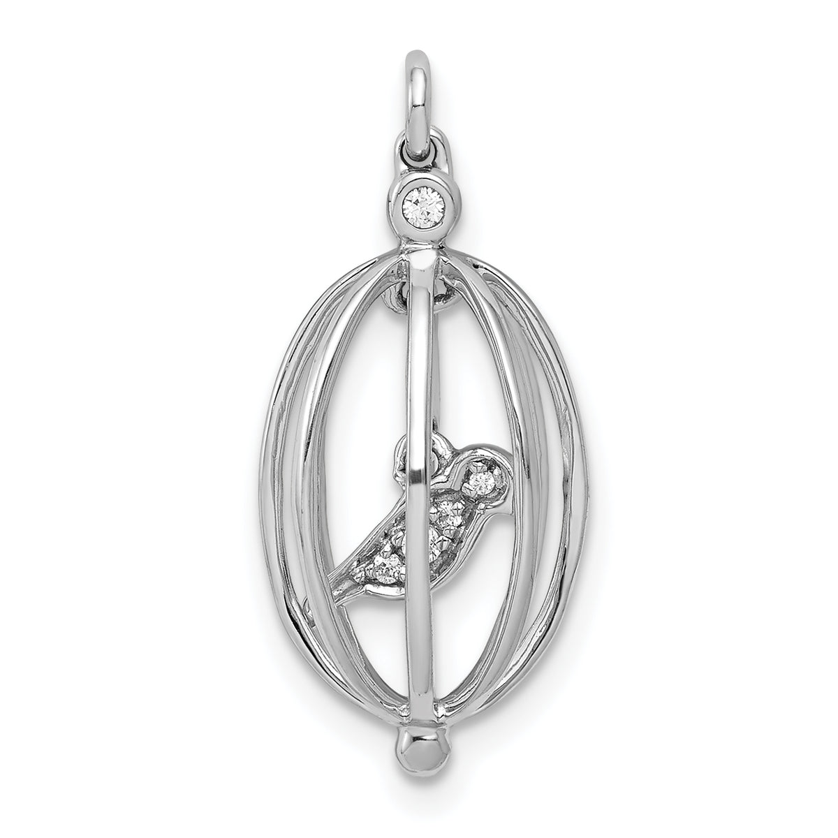 14k White Gold Diamond Bird in Cage Pendant-PM4131-003-WA