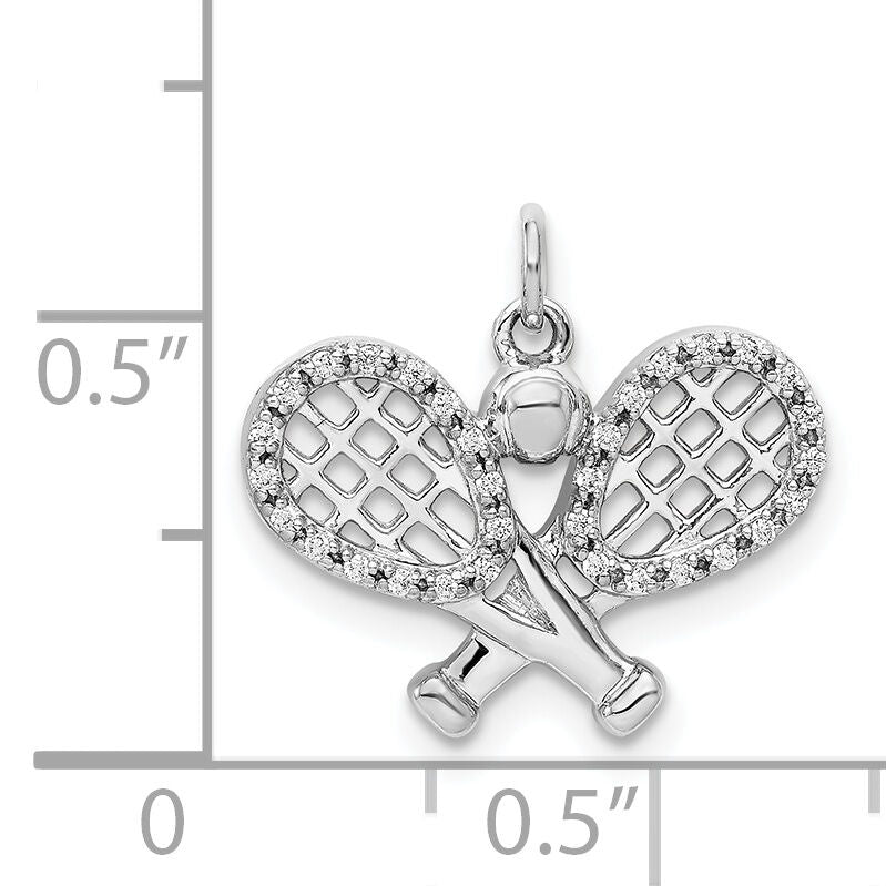 14k White Gold Diamond Rackets and Ball Pendant-PM4134-010-WA