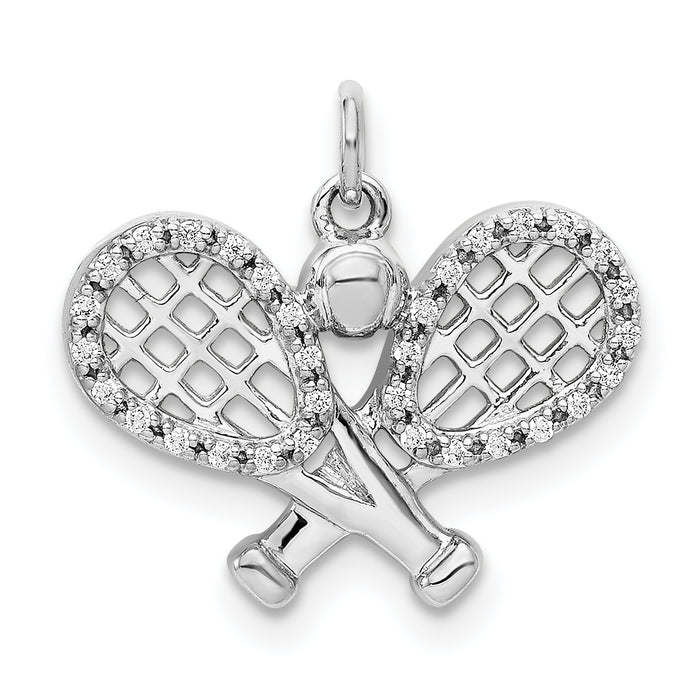 14k White Gold Diamond Rackets and Ball Pendant-PM4134-010-WA