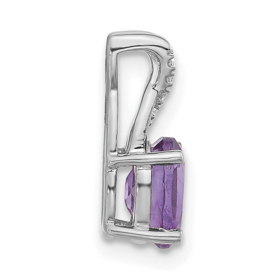 14k White Gold Oval Amethyst and Diamond Pendant-PM4235-AM-003-WA