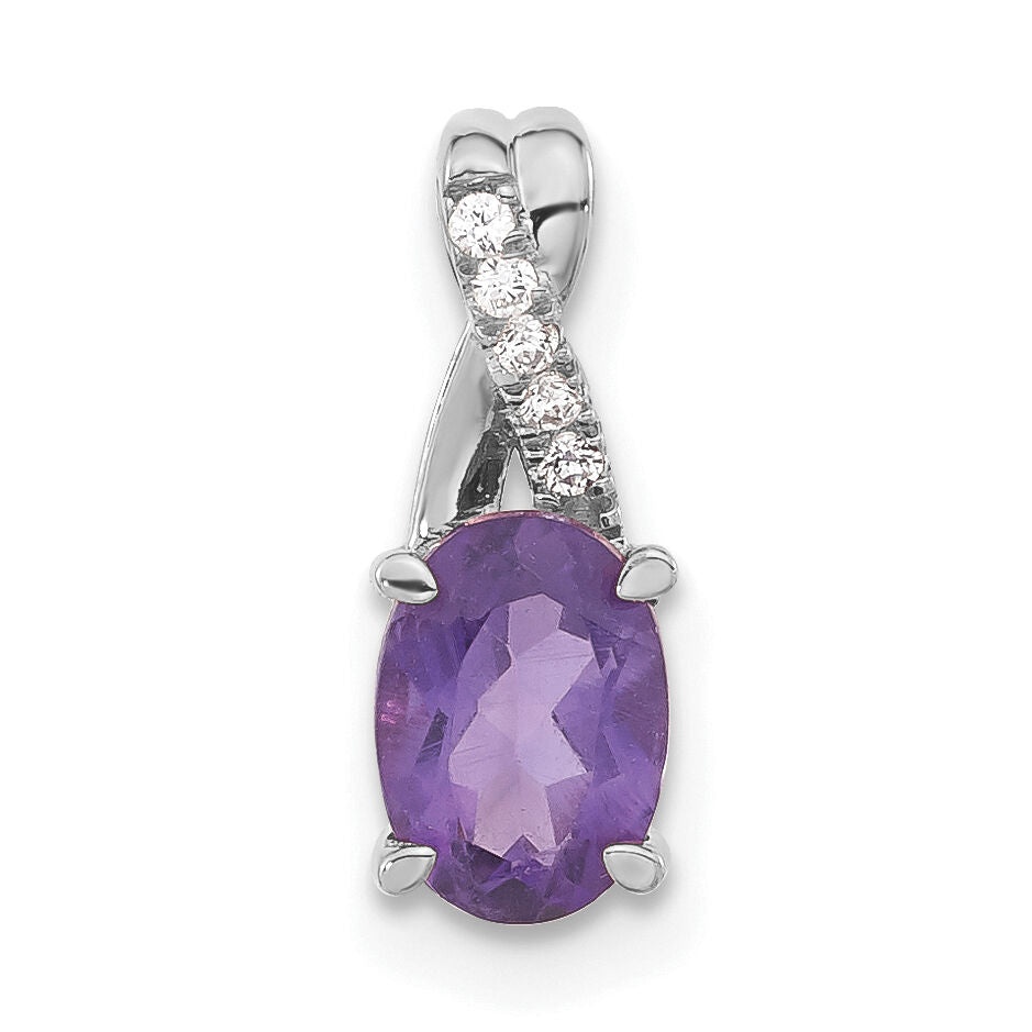 14k White Gold Oval Amethyst and Diamond Pendant-PM4235-AM-003-WA