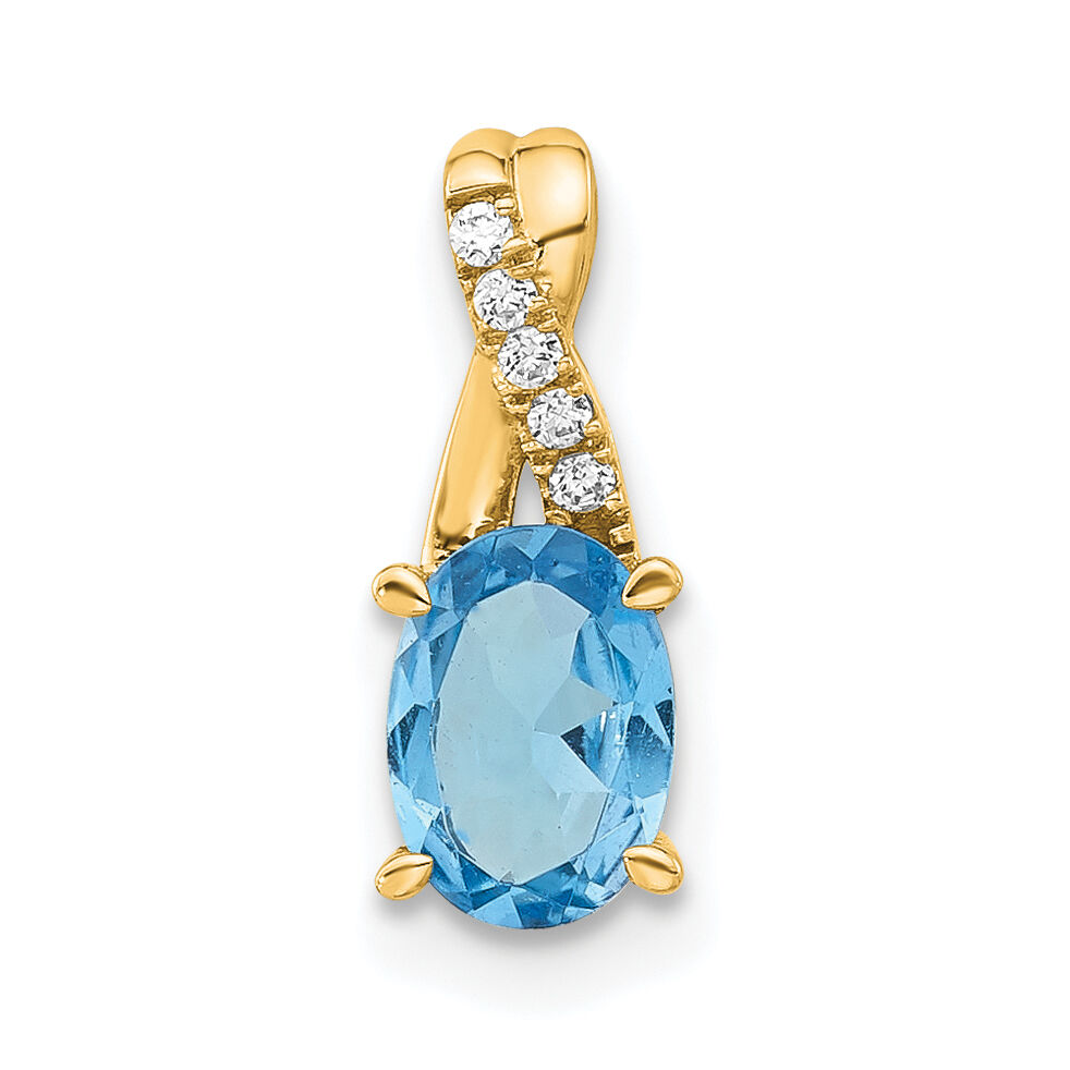 14K Oval Blue Topaz and Diamond Pendant-PM4235-BT-003-4YA