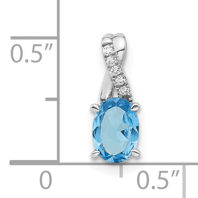 14k White Gold Oval Blue Topaz and Diamond Pendant-PM4235-BT-003-WA