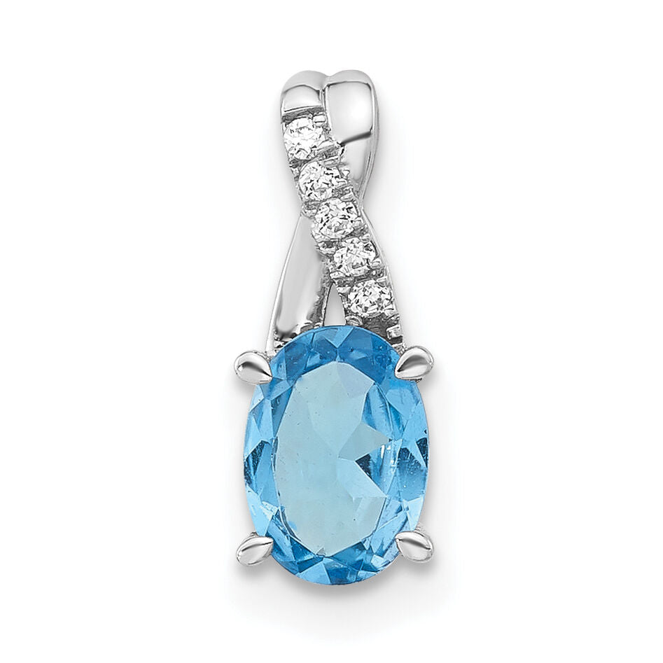 14k White Gold Oval Blue Topaz and Diamond Pendant-PM4235-BT-003-WA