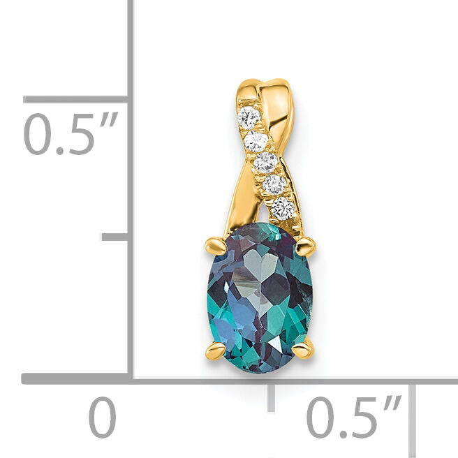 14K Oval Created Alexandrite and Diamond Pendant-PM4235-CA-003-4YA