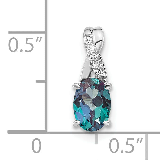 14K White Gold Oval Created Alexandrite and Diamond Pendant-PM4235-CA-003-WA