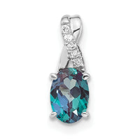 14K White Gold Oval Created Alexandrite and Diamond Pendant-PM4235-CA-003-WA