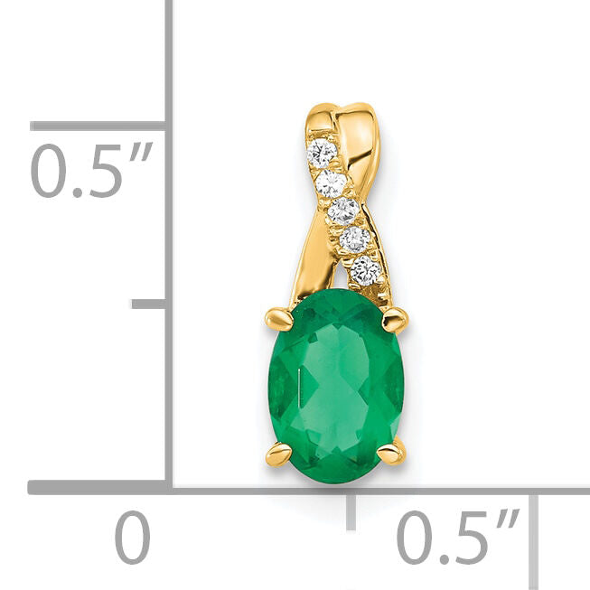 14K Oval Created Emerald and Diamond Pendant-PM4235-CEM-003-4YA