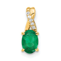 14K Oval Created Emerald and Diamond Pendant-PM4235-CEM-003-4YA