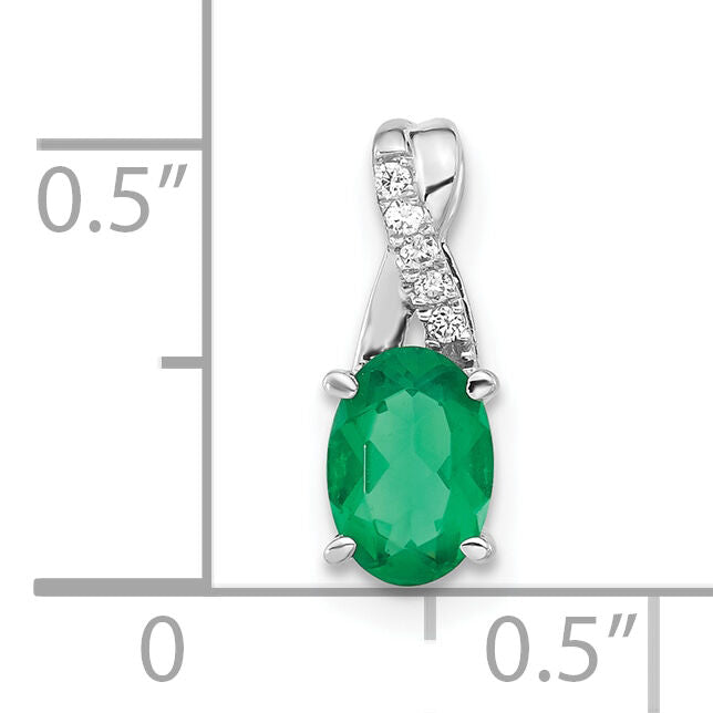 14K White Gold Oval Created Emerald and Diamond Pendant-PM4235-CEM-003-WA