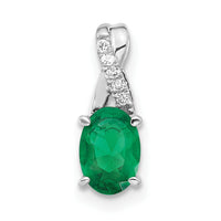 14K White Gold Oval Created Emerald and Diamond Pendant-PM4235-CEM-003-WA