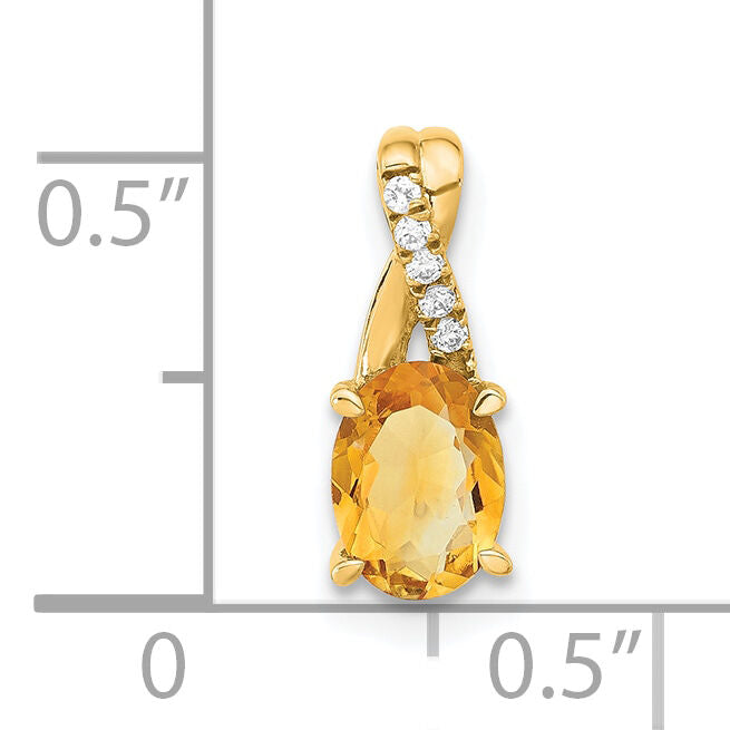 14K Oval Citrine and Diamond Pendant-PM4235-CI-003-4YA