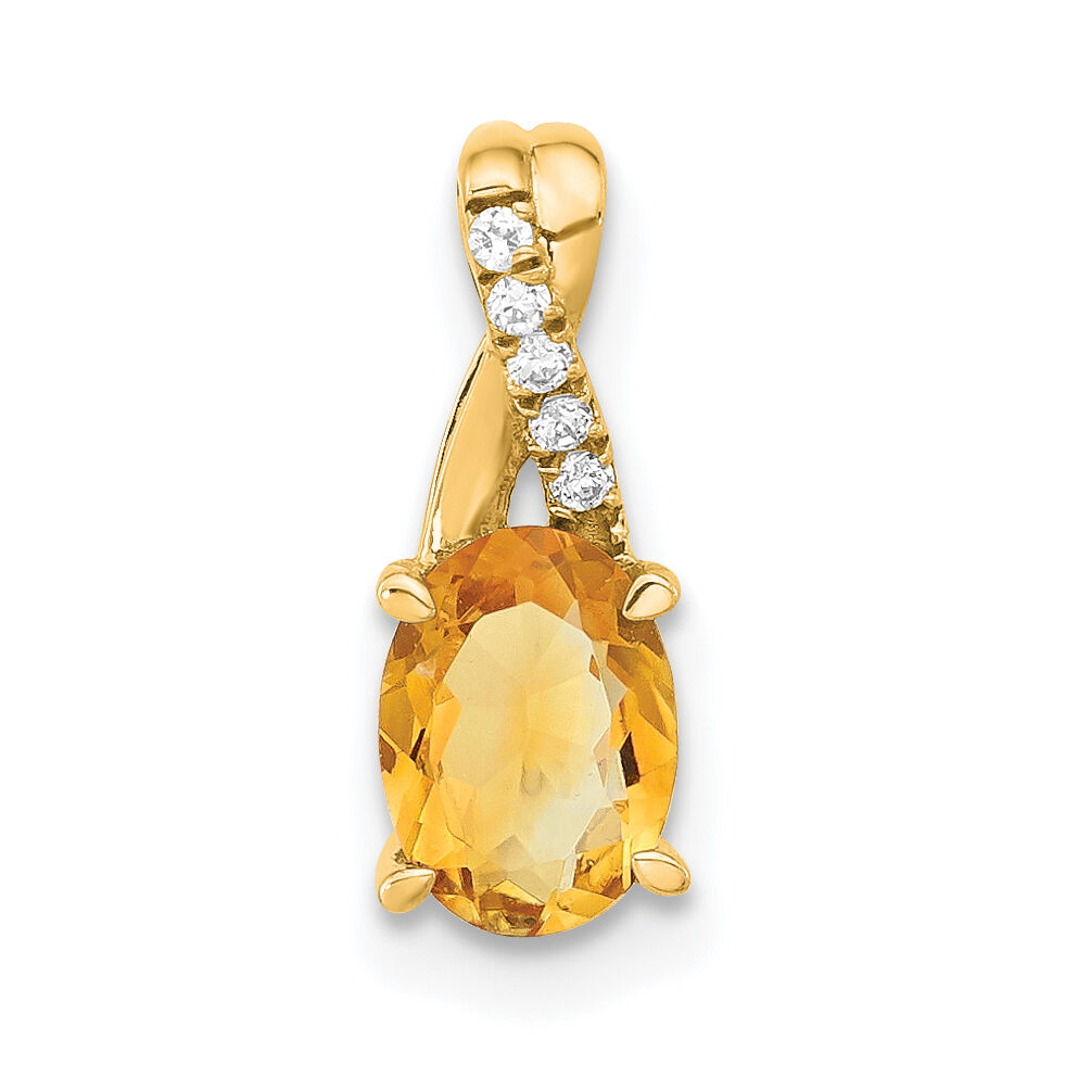 14K Oval Citrine and Diamond Pendant-PM4235-CI-003-4YA