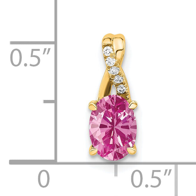 14K Oval Created Pink Sapphire and Diamond Pendant-PM4235-CPS-003-4YA