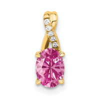 14K Oval Created Pink Sapphire and Diamond Pendant-PM4235-CPS-003-4YA