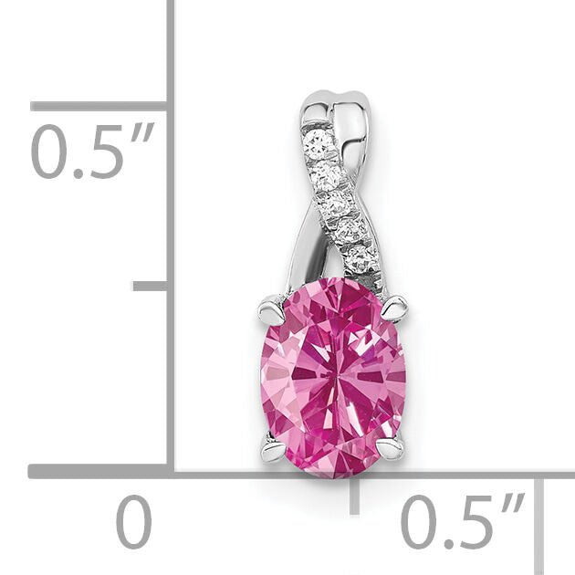 14K White Gold Oval Created Pink Sapphire and Diamond Pendant-PM4235-CPS-003-WA