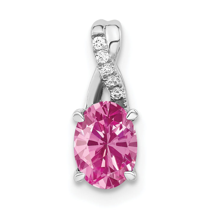 14K White Gold Oval Created Pink Sapphire and Diamond Pendant-PM4235-CPS-003-WA