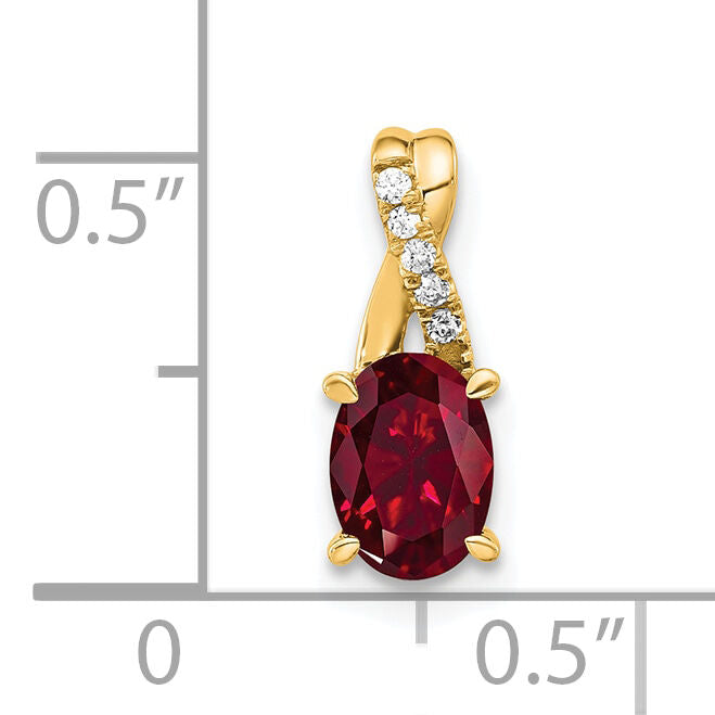 14K Oval Created Ruby and Diamond Pendant-PM4235-CRU-003-4YA
