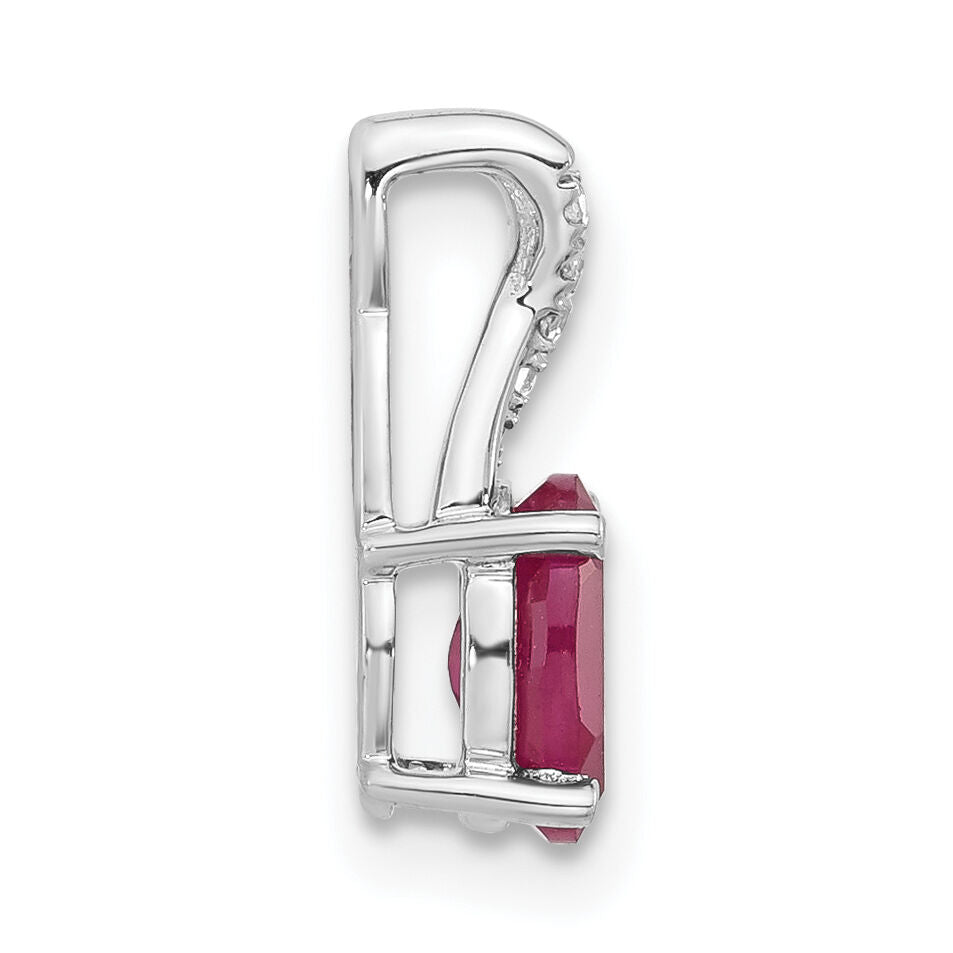14K White Gold Oval Created Ruby and Diamond Pendant-PM4235-CRU-003-WA