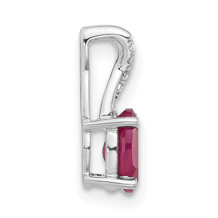 14K White Gold Oval Created Ruby and Diamond Pendant-PM4235-CRU-003-WA