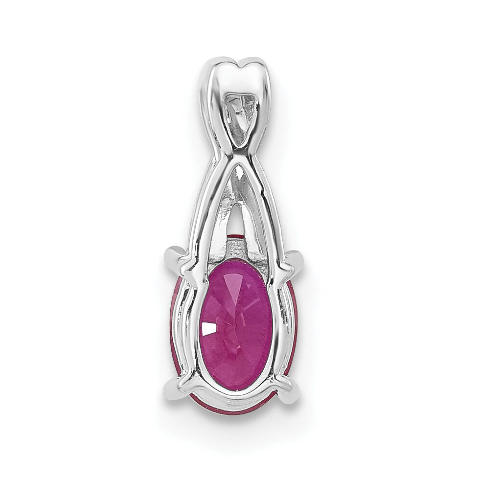 14K White Gold Oval Created Ruby and Diamond Pendant-PM4235-CRU-003-WA