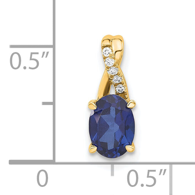 14K Oval Created Sapphire and Diamond Pendant-PM4235-CSA-003-4YA