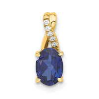 14K Oval Created Sapphire and Diamond Pendant-PM4235-CSA-003-4YA