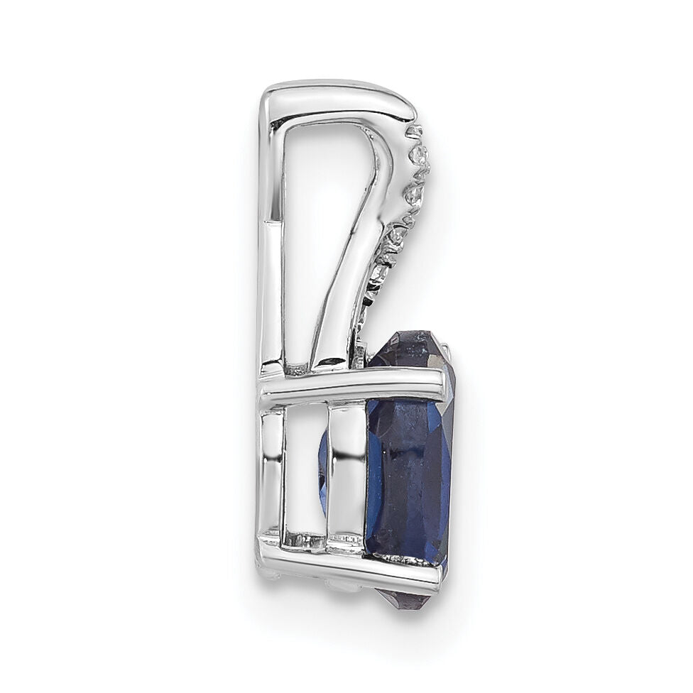 14K White Gold Oval Created Sapphire and Diamond Pendant-PM4235-CSA-003-WA