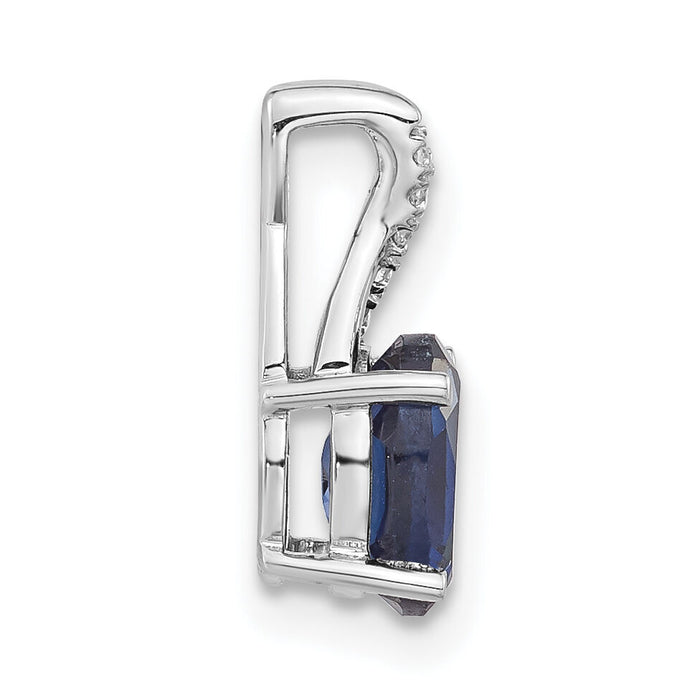 14K White Gold Oval Created Sapphire and Diamond Pendant-PM4235-CSA-003-WA