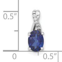 14K White Gold Oval Created Sapphire and Diamond Pendant-PM4235-CSA-003-WA
