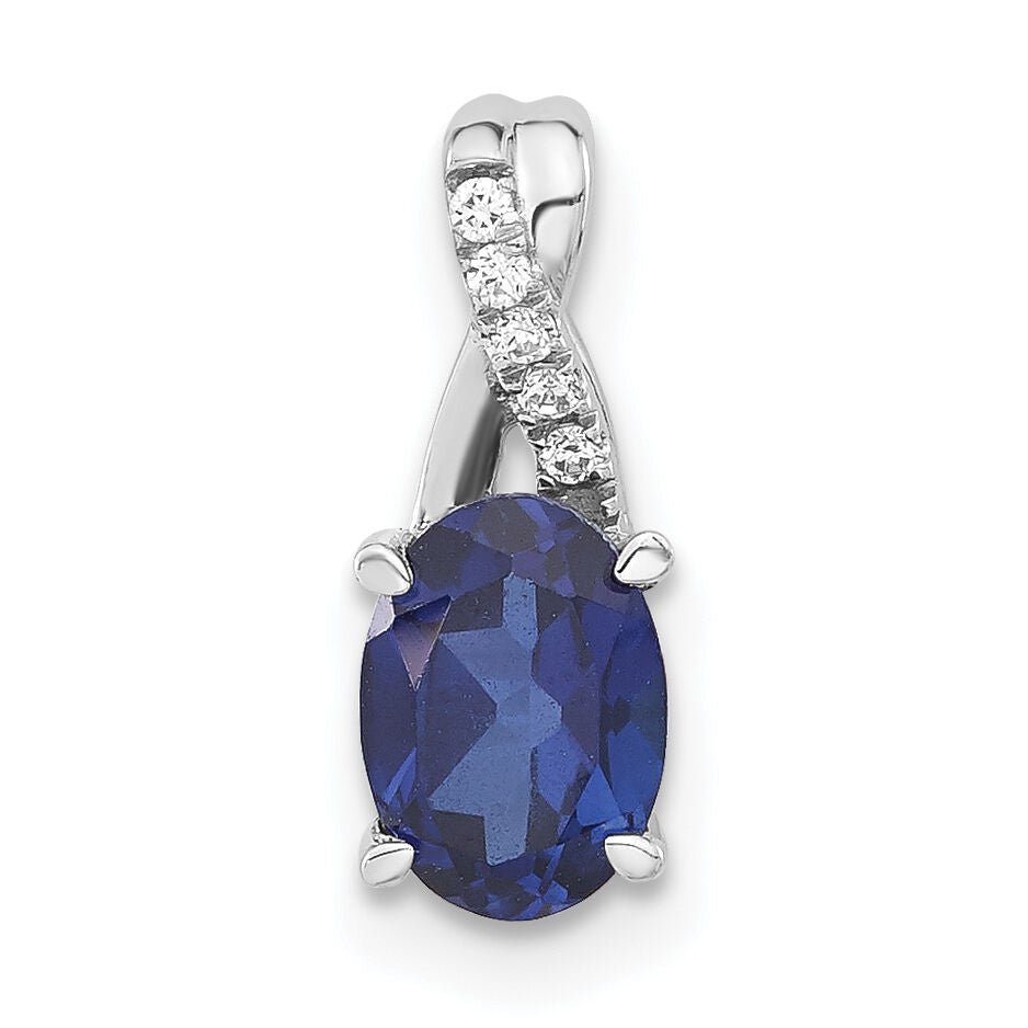 14K White Gold Oval Created Sapphire and Diamond Pendant-PM4235-CSA-003-WA